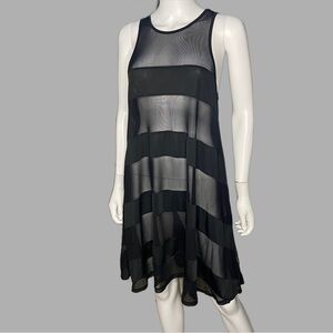 Fox Black Mesh Sheer‎ Striped Cutout Midi Dress Coverup